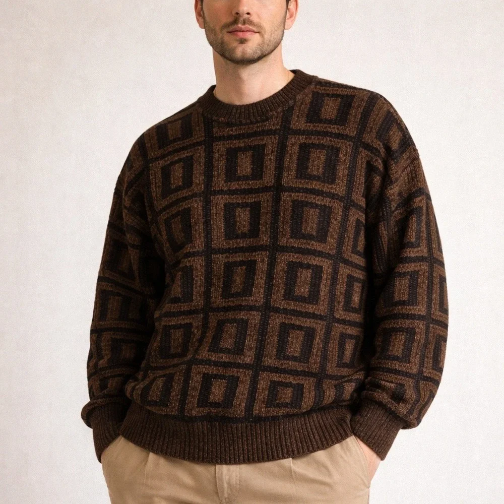 Vintage Mondo‎ di Marco Italy Wool Geometric Sweater Mens L Quiet Luxury